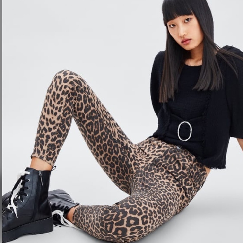 Zara Animal Print Skinny Jeans 2 - Picture 2 of 8